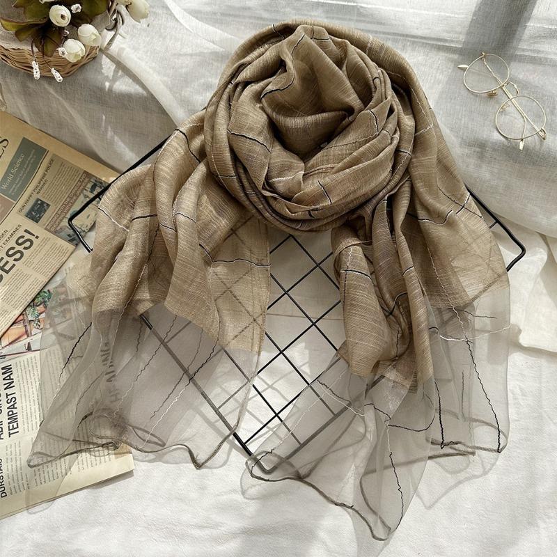 Spring and Summer Thin Silk Scarf with a High-end Feel, Women's Scarf with Elegant Vertical Stripes
