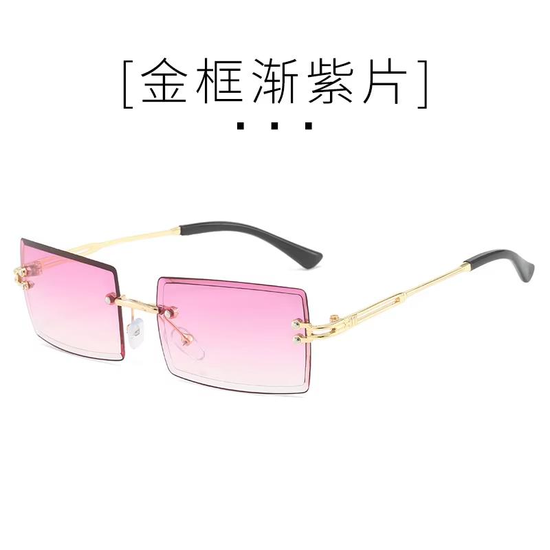 Vintage Fashion Sunglasses for Women Rimless Frameless Rectangle Shades Gradient UV400 Summer Traveling Sun Glasses for Women