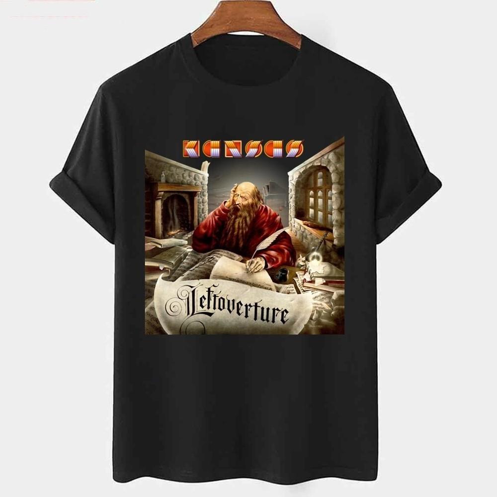 Kansas Rock Band Leftoverture Album Cotton Black T Shirt For Men Unisex T-Shirt