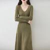 Women Sweater Dress 100% Wool MODERN NEW SAGA V-neck Knit Long Pullover Winter Jumpers Wool Long Dress Female