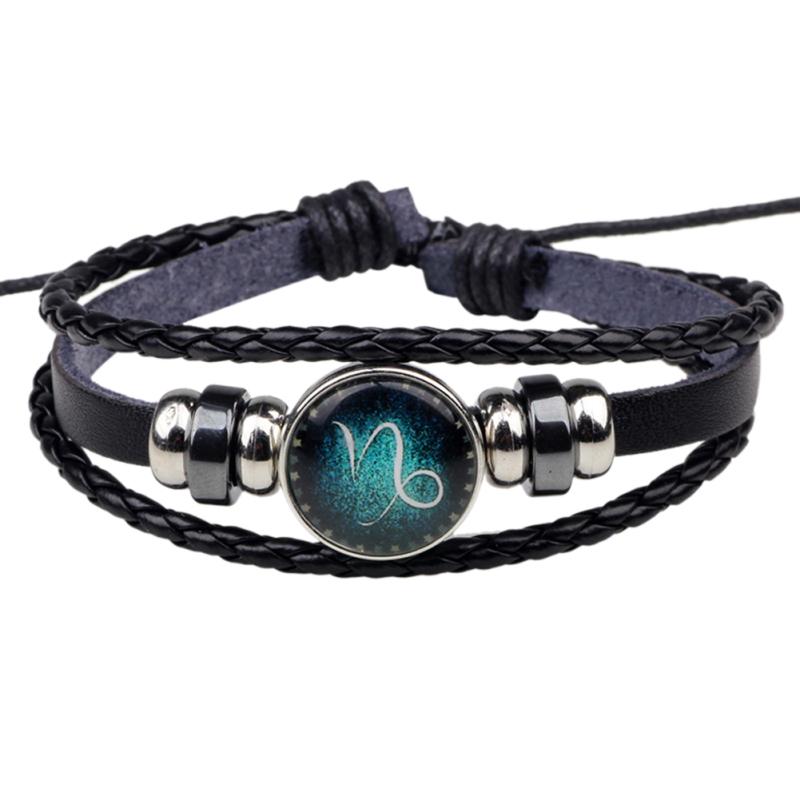 RUI RUI YU Heren Dames Kerstcadeau 12 Sterrenbeelden Armband Gevlochten Leren Armbanden Bangles