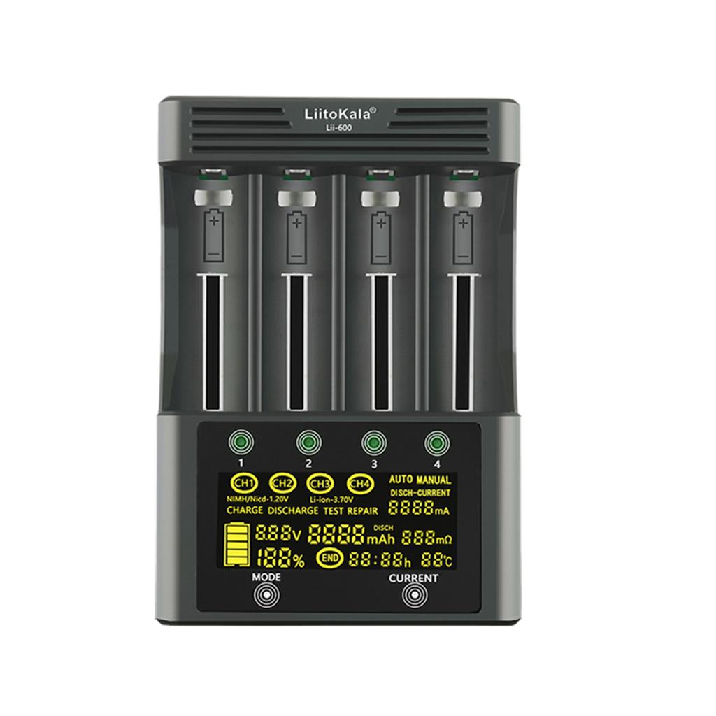 LiitoKala Lii-600 Li-ion-3.7V Ni-MH1.2V Battery Charger 4 Slots Independent Charging Portable 18350