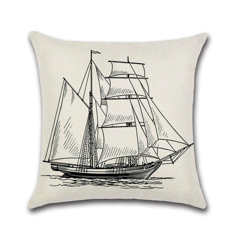 Federa per Cuscino Stile Marino Nave Mappa del Mondo Ancora Lino Federa Decorativa Per Auto Divano Custodia per Cuscino Funda De Almohada Zt167