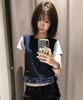 Mimdeowodeulobeu Two-Tone Frill T-Shirt_Navy