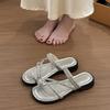 French rhinestone fairy slippers female summer wear flat bottom 2025 new clip toes beautiful with skirt beach sandals