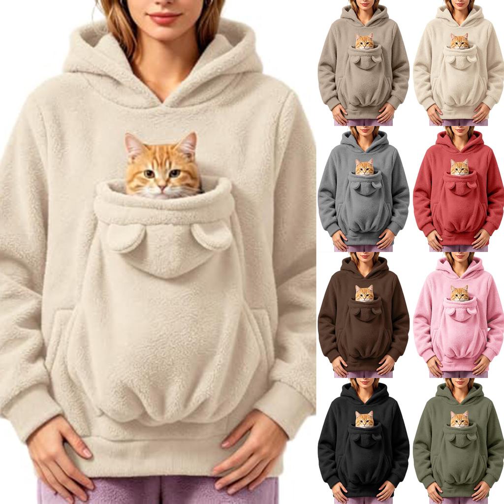 Women's Pet Pocket Hoodie, Long Sleeve Pullover Sweatshirt for Dog and Lovers