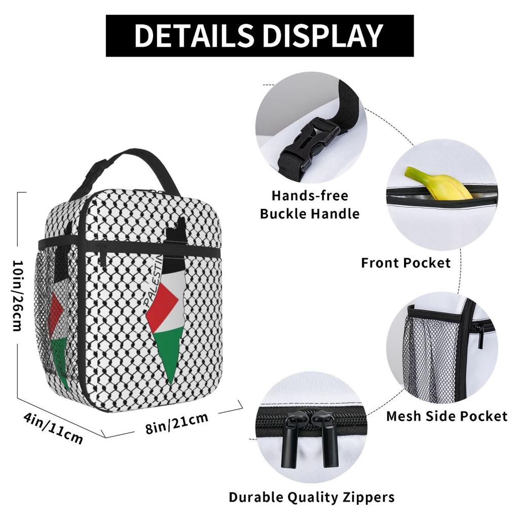 Palestina Vlag Kaart Lunchtas Kufiya Hatta Werk Lunchbox Voor Kind Casual Print Thermische Tote Handtassen Waterdichte Koeltas