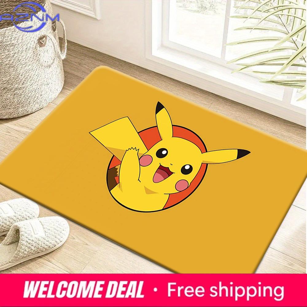 Happy Cute Pikachu Cartoon Print Soft Non-Slip Absorbent Indoor Home Bathroom Entryway Floor Doormat Rug Mat