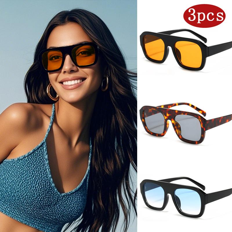3pcs Classic Rectangular Large Frame Sunglasses Women Men Unisex Fashion Polygon Sun Glasses INS Eyewear
