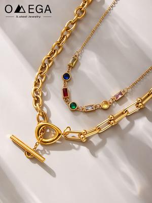 RVS Grove Ketting Kettingen Voor Vrouwen 18k Verguld Hip-hop Rock Stijl Twee Soorten Kettingen Dames Statement Ketting