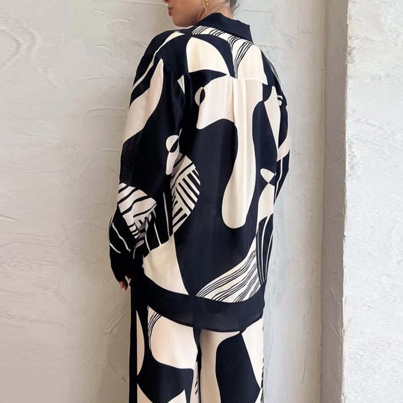 Women's Temperament Elegant Trend Printed Long Sleeve Top Long Pants Casual Fashion Pant Suit