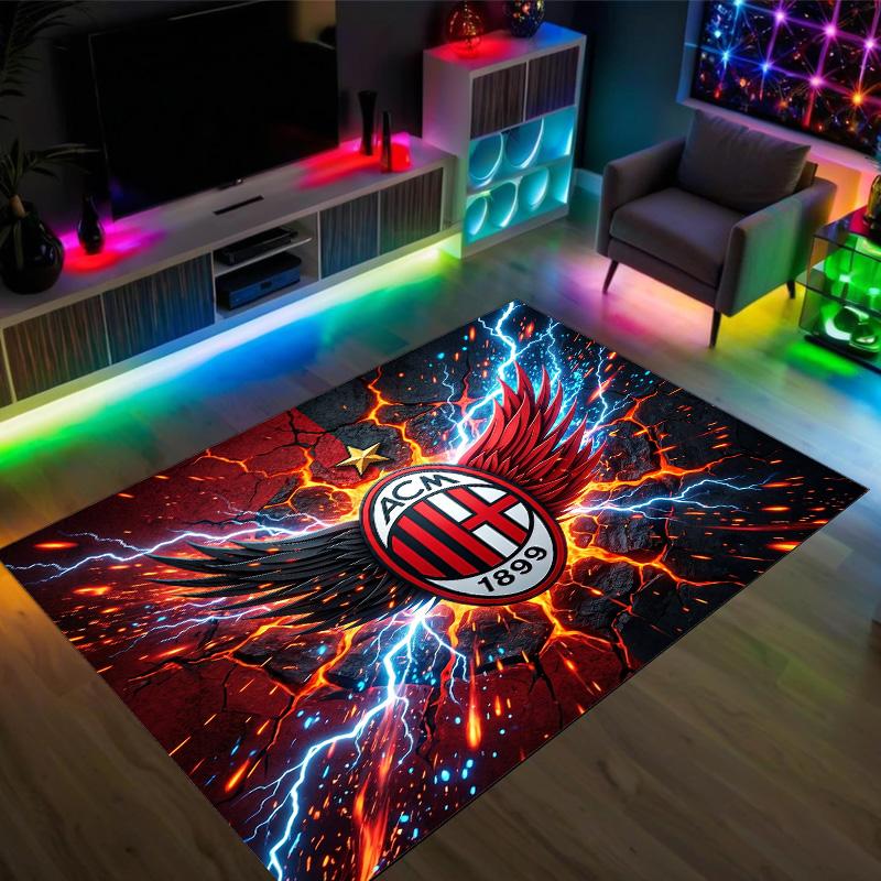 Tapis Velours Cristal Design AC Milan Confortable Non?Tapis imprimé antidérapant pour chambre, salon, entrée