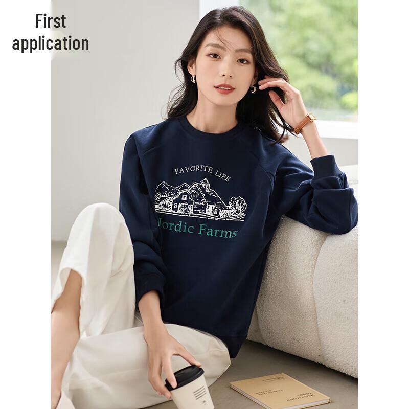 Chushen Women's Loose Fit Letter Print Round Neck Sweatshirt