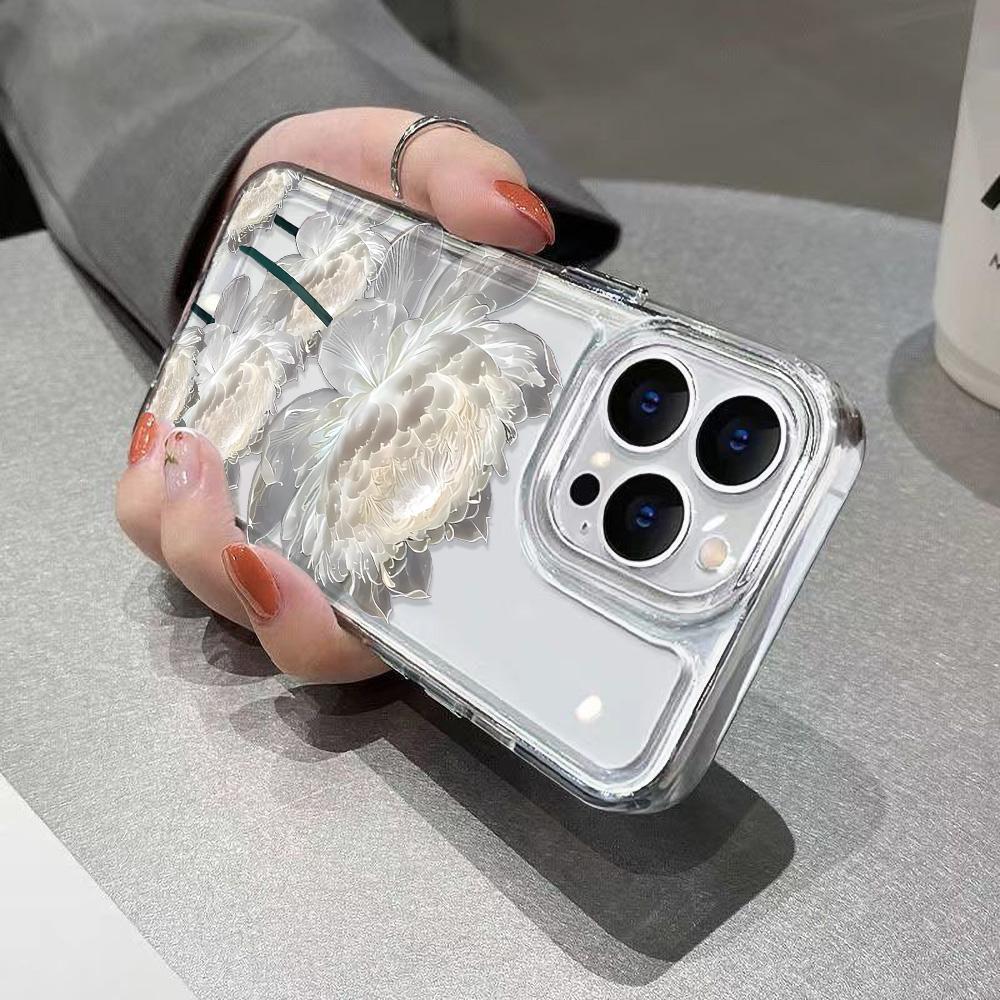 Weißes Lotusmuster Transparente Anti-Fall Handyhülle für iPhone 16 15 14 13 12 11 Pro Max 7 8 Plus 16E Cover
