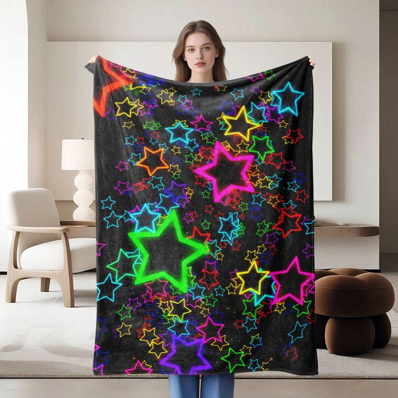 Colorful Star-patterned Flannel Blanket, Perfect for Sofa, Bed, Office. Ideal Gift for Family, Friends, and Holidays.