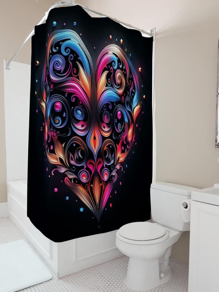 Mystical Swirl Heart Shower Curtain - Waterproof, Mildew-Resistant, Machine Washable For Boho Bathroom Decor