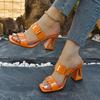 Mode Damen Blockabsatz Sandalen Mode Quadratische Offene Zehen Ein Riemen Rutschfest Verschleißfest Temperament High Heels Pantoletten Sandalen