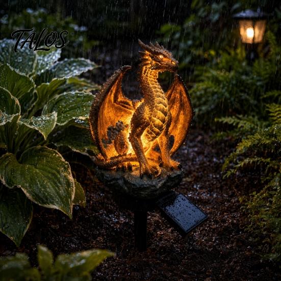Decorative Porch Light Fixtures Dragon Solar Garden Light, Outdoor Gothic Medieval Statue Lamp, Waterproof Elf Atmosphere Accessory Resin Sculpture