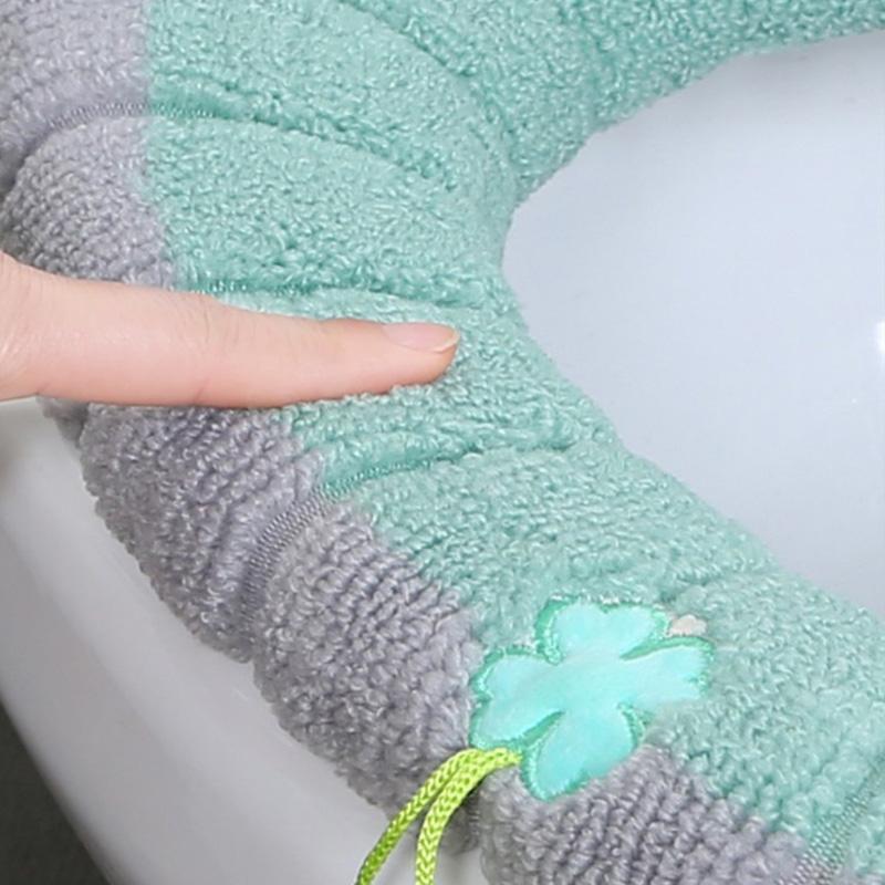 Winter Warm Toilet Seat Cover Washable Bathroom Toilet Seat with Handle Thickened Soft Cushion Knitted Warm Toilet Seat HMM