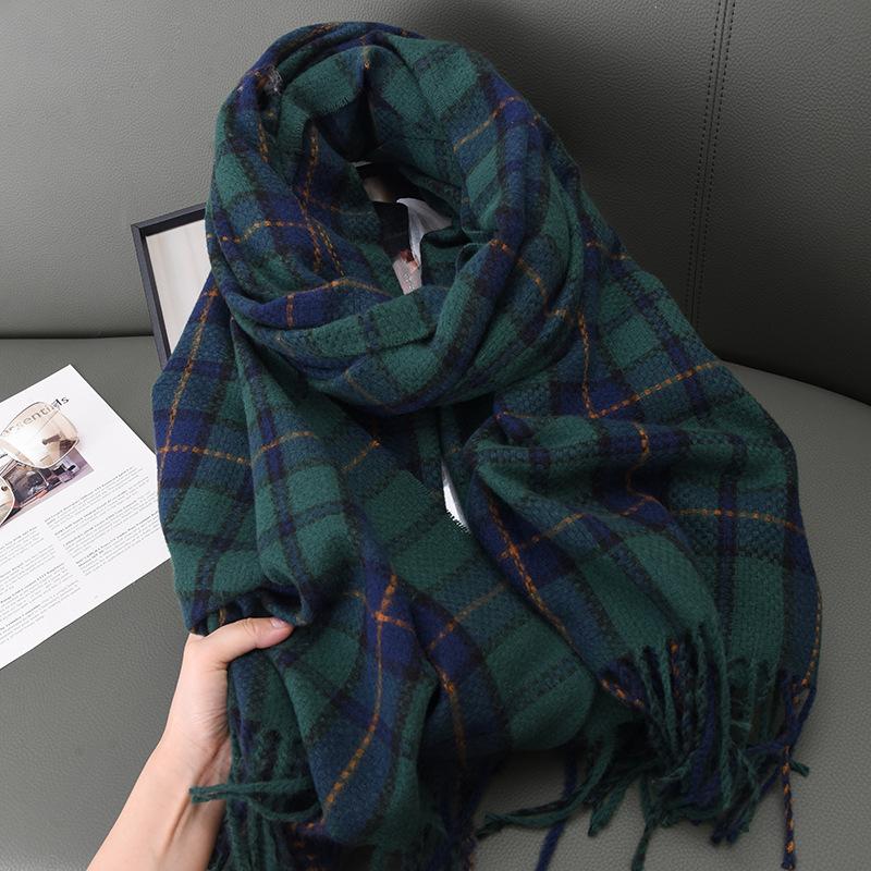 Retro Knitted Scarf Winter Women Men Casual Preppy Plaid Print Tassel Warm Scarve Pashmina Mujer Male Foulard Wrap Shawl Unisex