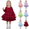 Mädchen Modisches Niedliches Einfarbiges Stilvolles Kinder Kuchenkleid Prinzessinnenkleid Langarmkleid