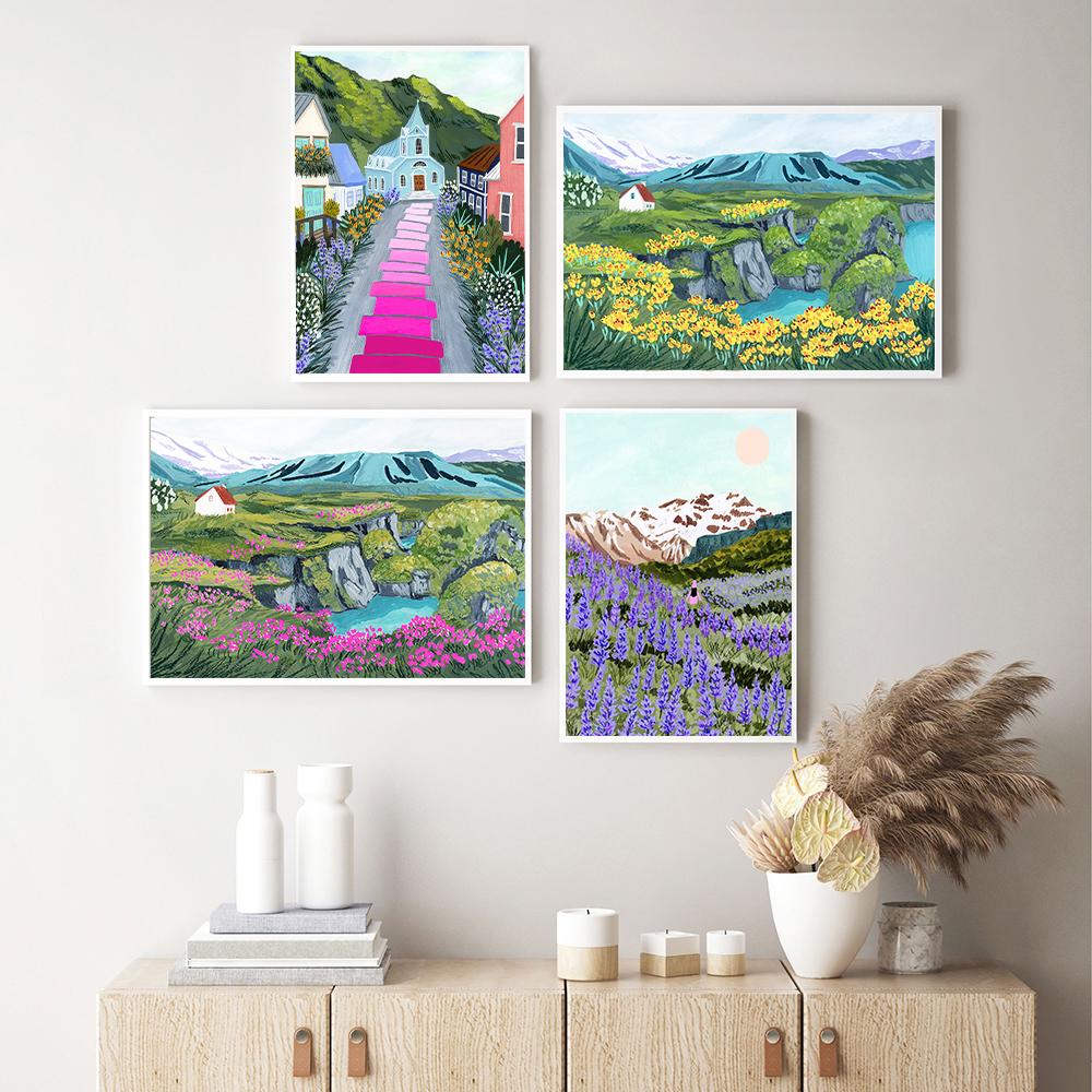 IJsland Reis Poster Canvas Schilderij Kleurrijk Hoogland Landschap Warmwaterbronnen Vallei Wandkunst Print voor Woonkamer Huis Decoratie