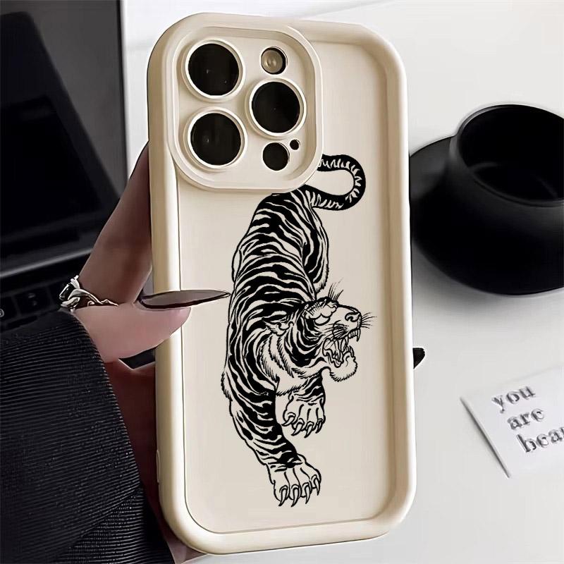 Tiger Black Line Art Soft Silicone Case 17PM For iPhone 17 11 15 16 13 Pro Max 14 Plus 12 16Pro 16E 17AIR Shockproof Phone Cover