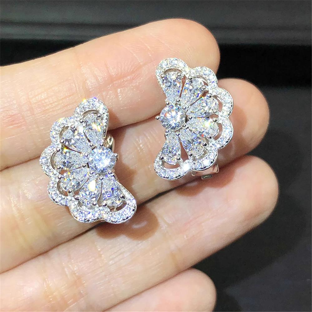 Cute Female White Zircon Stone Silver Color Stud Earrings Lovely Bridal Wedding Jewelry For Women