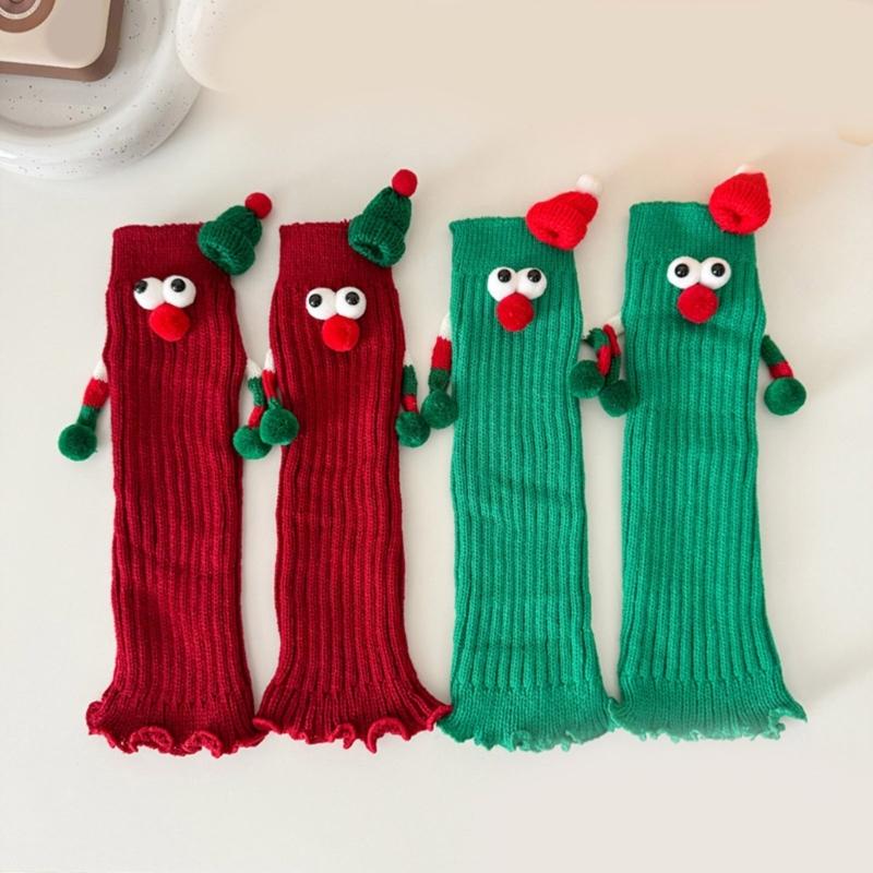 Christmas Funny 3D Santa Hat Magnetic Hand Holding Leg Warmers Socks Novelty Boot Covers Cuffs Holiday Gift for Women