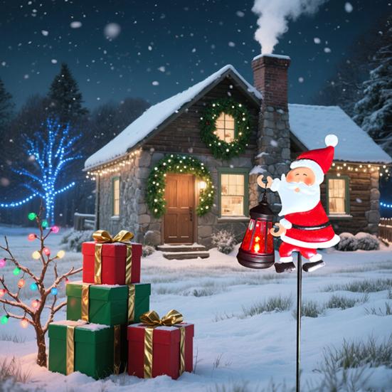 Lawn Decorative Light Solar Santa Claus Watering Can LED Light Solar Powered Outdoor Waterproof Christmas Pathway Decoration