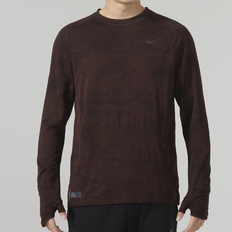 Nike Logo Reflective Design Gradient Ribbed Crew Neck Long Sleeve T-Shirt Men Tops Dark-Brown FB8539-227