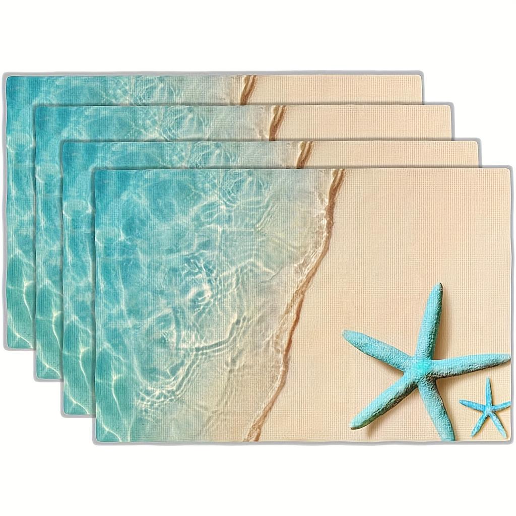4pcs Place Mats Beach Mat Ocean Style Meal Pad Marine Life Table Mat Starfish Shell Meal Mat for Kitchen Decor Home Supplies