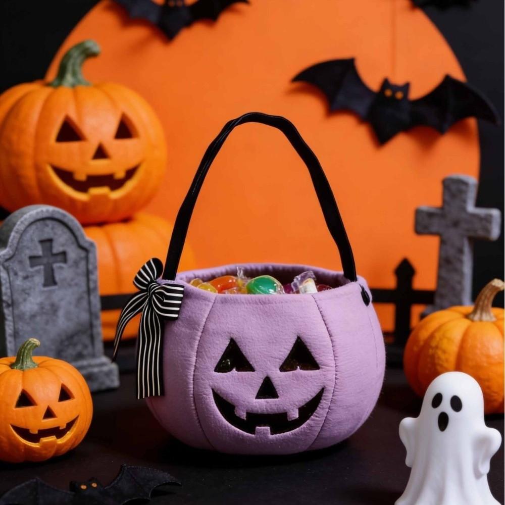 Flexible Pumpkin Bucket Handheld Trick or Treat Bucket Festive Ghost Plush Bag Dessert Making
