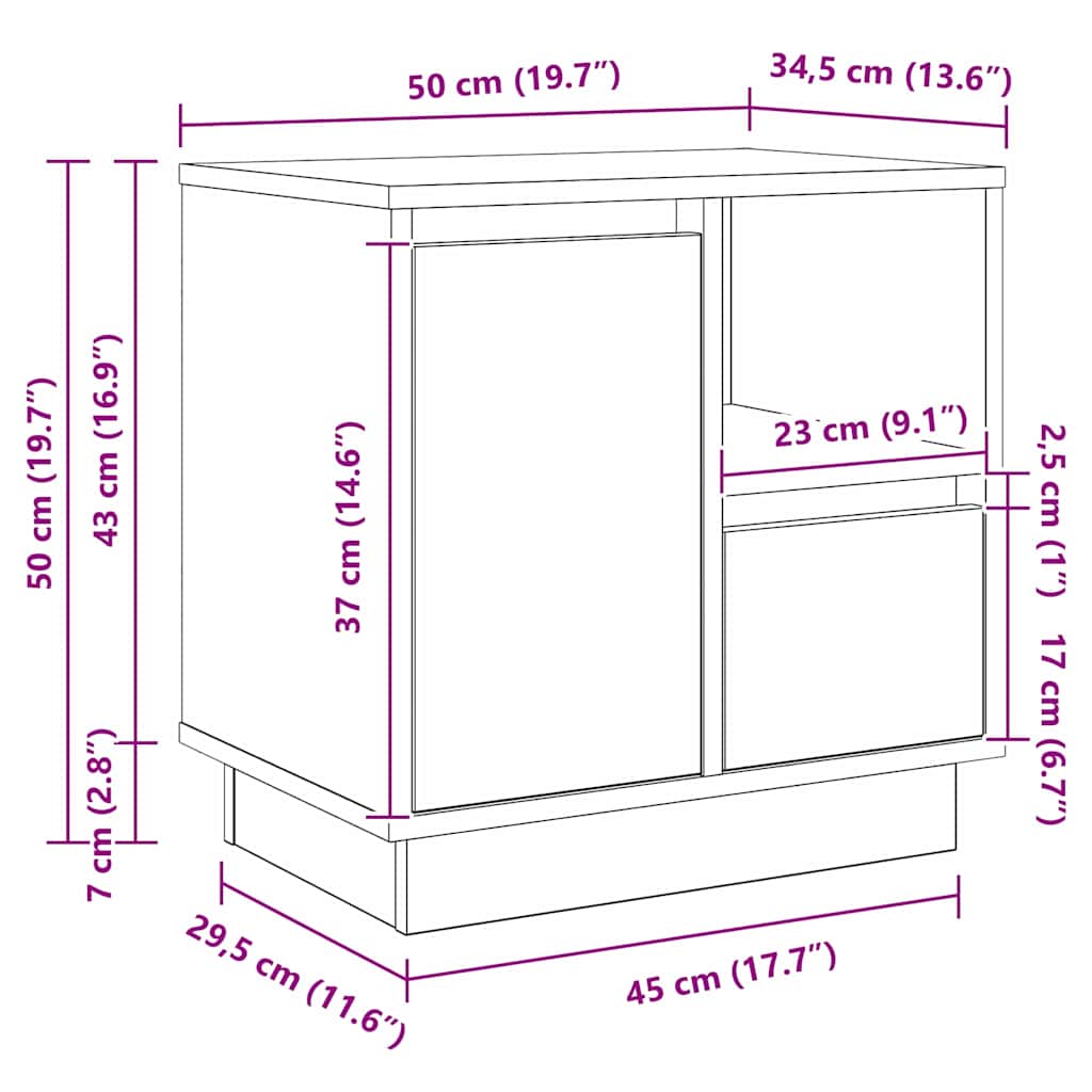 Nightstand Sonoma Oak 50 X 34.5 X 50 Cm Engineered Wood