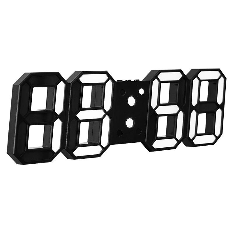 Large 3D LED Wall Clock with Remote Control, Black Face, Hangable/Standalone, Korean Style