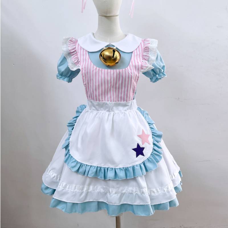 Dienstmädchen-Outfit aus Polyesterstoff mit niedlicher Schürze und Glöckchen für Halloween-Cosplay-Fans