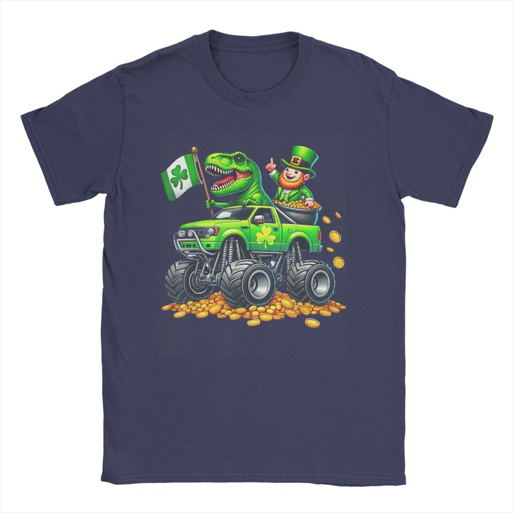 Dino St Patricks Day T Shirt Summer  Novelty TShirts Unisex Cotton Comfortable Plus Size Top Tees ShortSleeve YK Retro Tshirt
