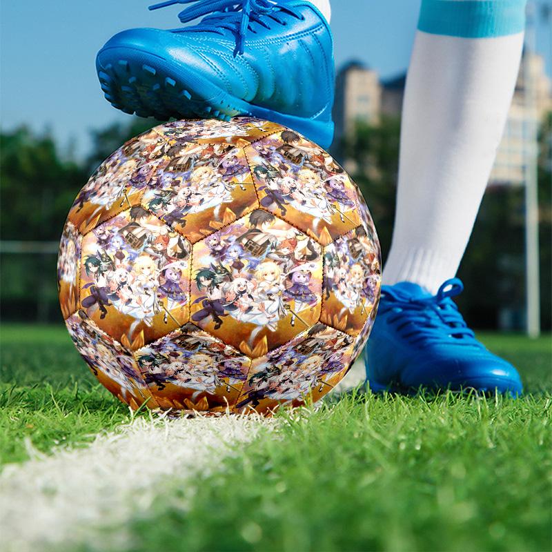 Genshin Impact Print Size 5 Soccer Ball, PU Wear Resistant Football for Match Training and Daily Practice, Birthday Gift for Soccer Fans