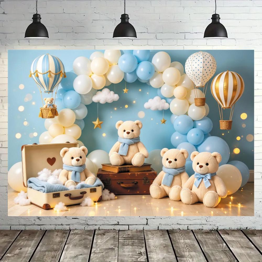 Teddy Bear Baby Birthday Party Decor Photography Backdrop Newborn Baby Shower Cake Smash Banner Photo Background Studio Props