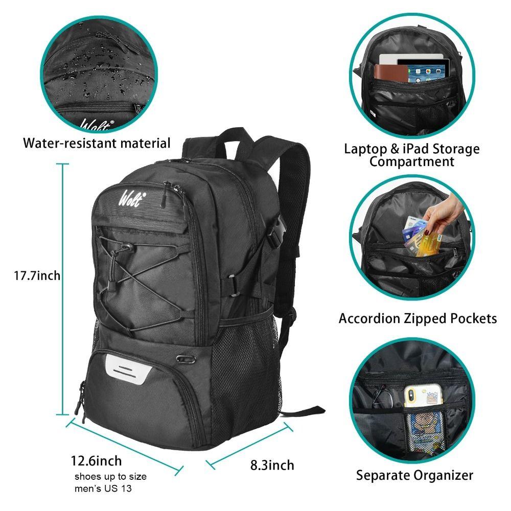 Large Capacity Basketball Backpack Shoes Compartment Waterproof Soccer Ball Backpack Separate Ball Holder Breathable Sports Bag