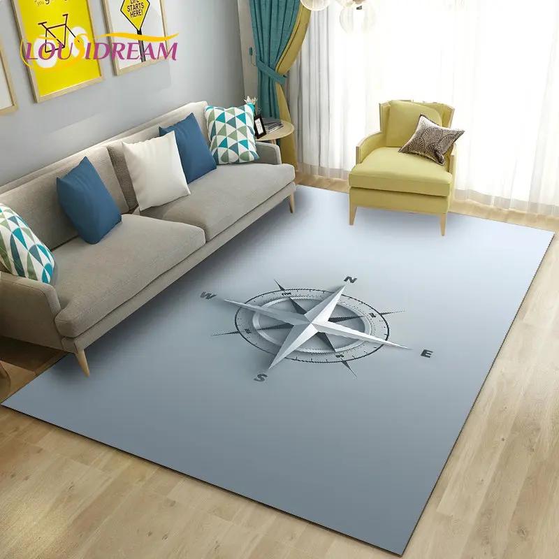 Retro Compass Vintage World Map Area Rug,Carpet Rug for Living Room Bedroom Sofa Doormat Decoration,Kid Play Non-slip Floor Mat