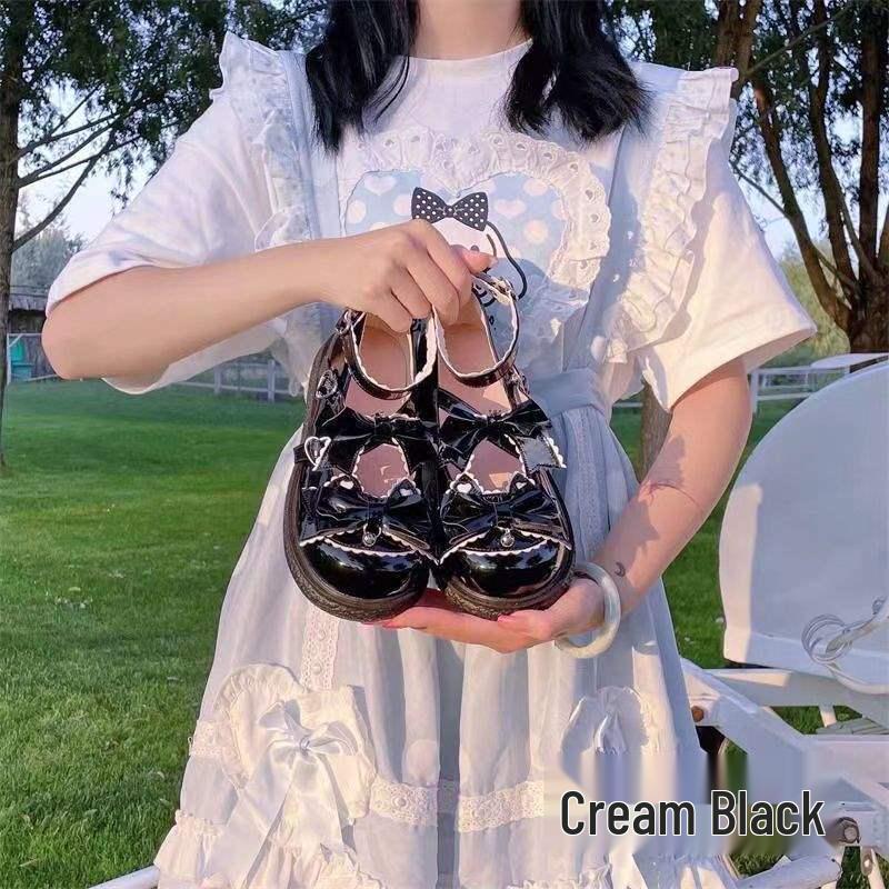 Pantofi drăguți Lolita Japonezi din Piele - Pantofi de Damă Stil Colegial cu Vârf Rotund și Fundă pentru Uniformă JK