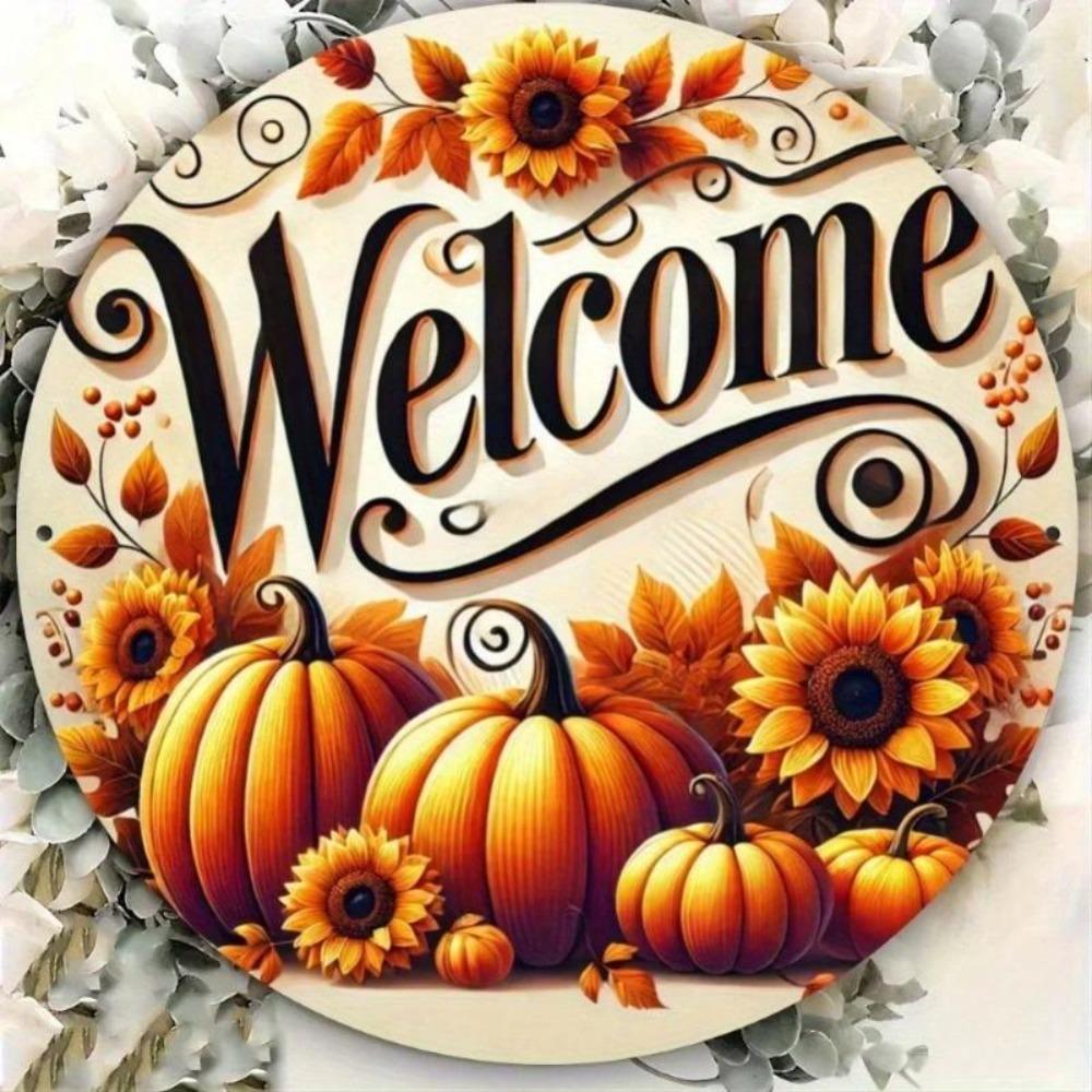 Welcome Sign Wall Art High Definition 2D Print Pumpkin Sunflower Fall Cafe Decor