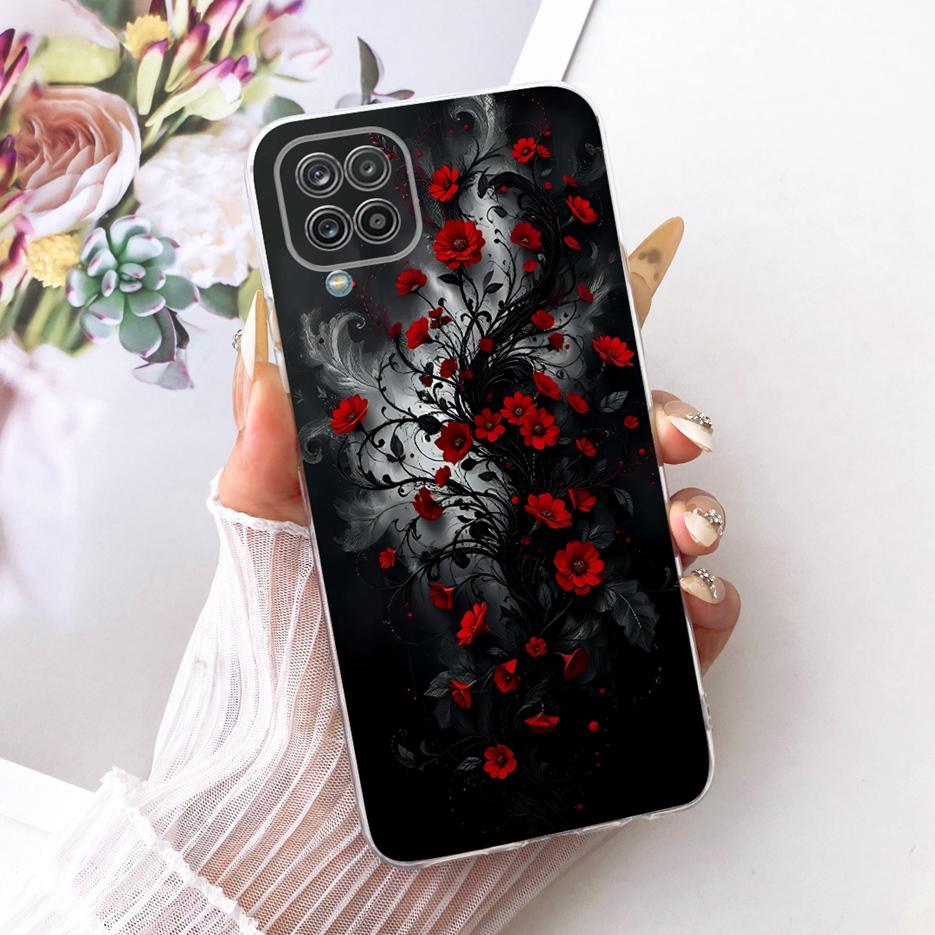 For Samsung Galaxy A12 Case F12 M12 Colorful Flowers Painted Cover Soft Slim Phone Case For Samsung A12 M 12 Galaxy M12 F12 Bags