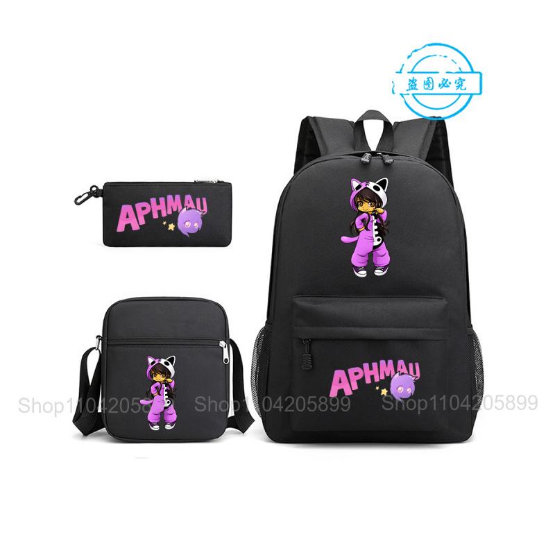 Aphmau Rucksack Schüler Mochila Schultasche Federmäppchen Umhängetasche 3-teiliges Set Mode Mädchen Jungen Spiel Cartoon Schultasche Geschenk