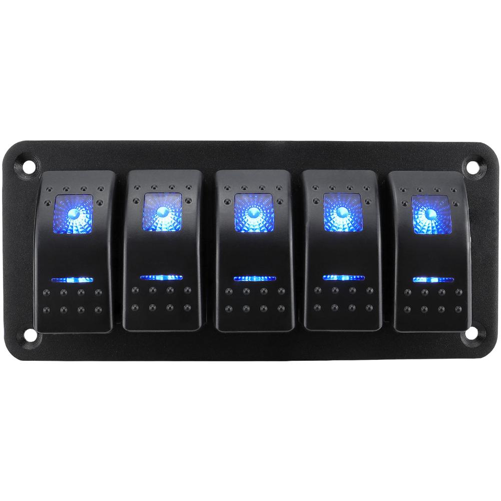 12V 24V DC Rocker Switch Panel with Blue LED Light 2 3 4 5 6 8 Position for Car Boat RV Applications with IP65 Waterproof