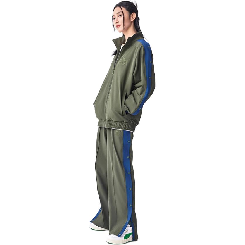 Puma 2022 Autumn T7 Series T7 Woven Pants Retro Sports Color Block Button Design Straight Casual Pants Unisex Pants Army-Green 628204-76