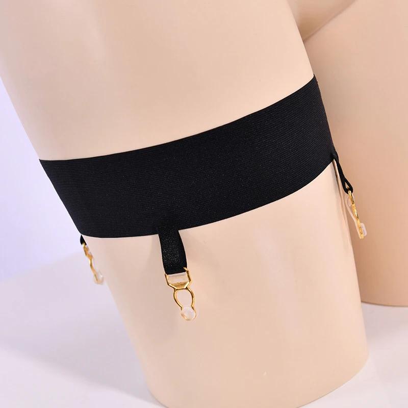 2Pcs Stretchy Thigh Band Leg Rings Metal Clips Collocation Hose Garter Belt With Anti-Slip Silicone Band For Stockings