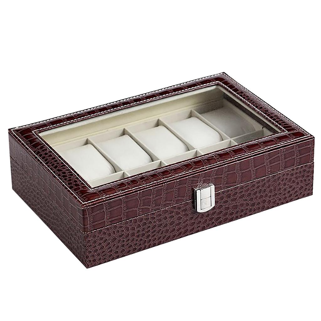 Watch Box 12 Slot Artificial Leather Clear Lid Watch Display Case Organizer Watch Holder with Key for Men