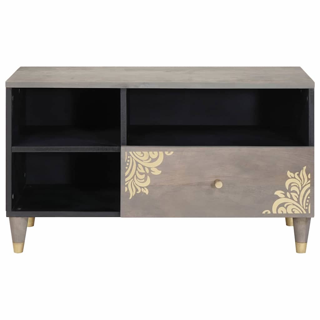 TV Cabinet with Drawers Gray 80 X 33 X 46 Cm Solid Mango Wood